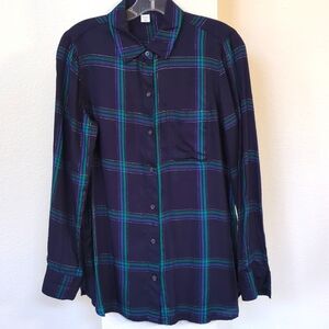 Old Navy blue green plaid shirt, size small
